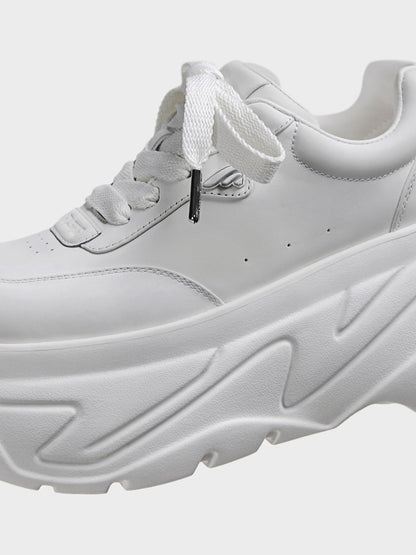 White Square-Toe Platform Leather Sneakers