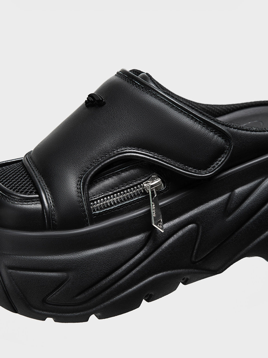 Black Covered-Toe Platform Slide Sandals
