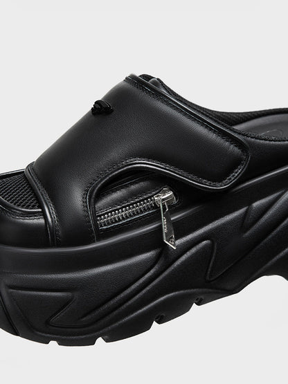 Black Covered-Toe Platform Slide Sandals