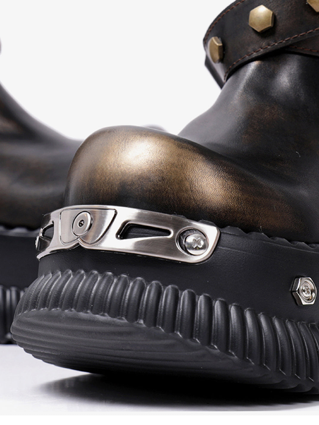 Black Punk Platform Ankle Boots with Round Toe