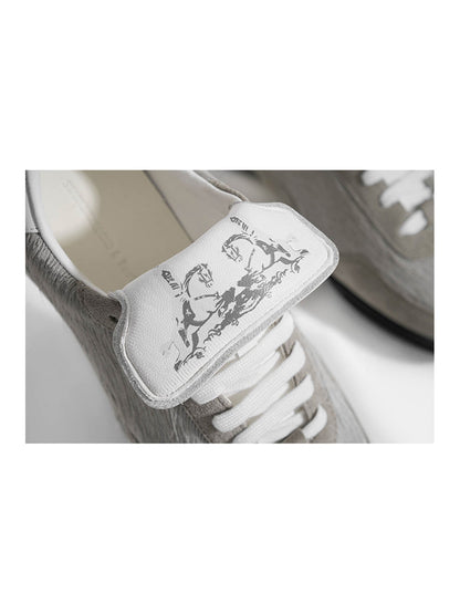 Grey Fur-Lined Platform Sneakers