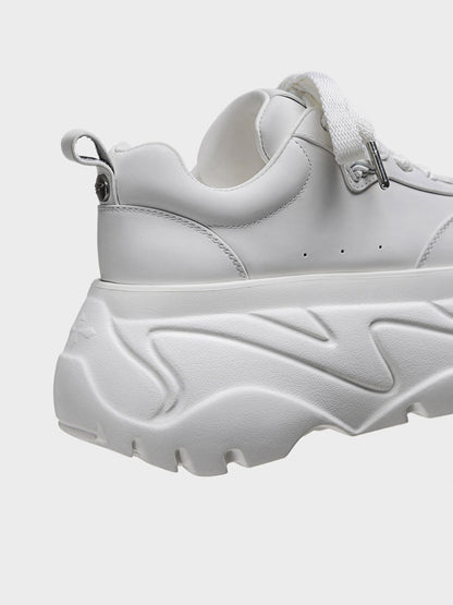 White Square-Toe Platform Leather Sneakers