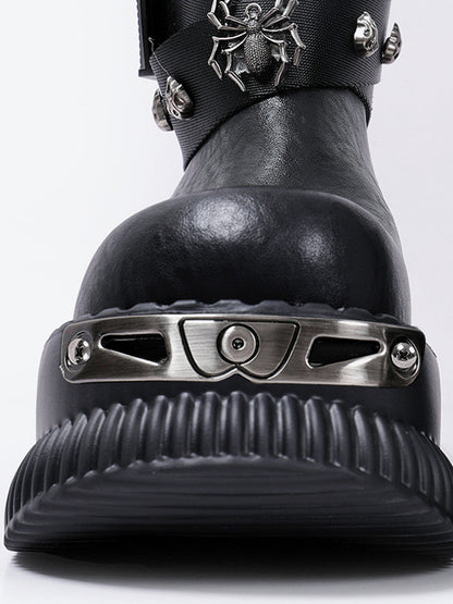 Black Punk Platform Ankle Boots with Metal Strap Detail