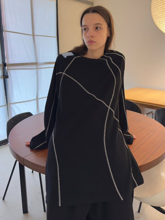 Contrast Stitch Waffle Knit Long Sleeve Sweatshirt