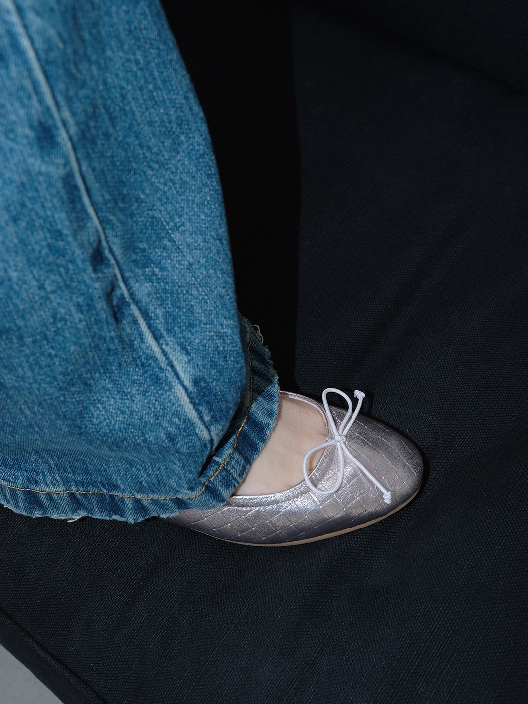 Blue Bow Detail Quilted Ballet Flats