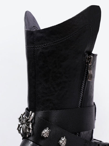Black Punk Platform Ankle Boots with Metal Strap Detail
