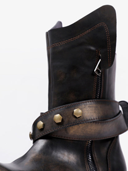 Black Punk Platform Ankle Boots with Round Toe
