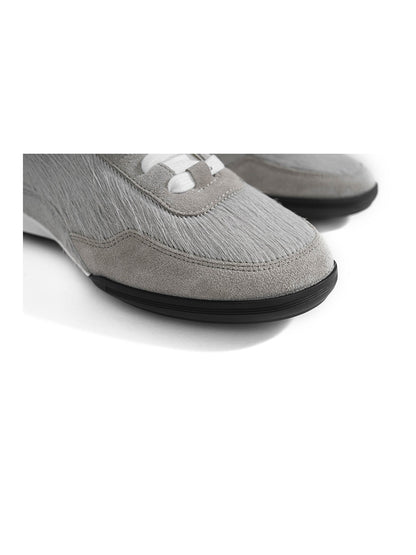 Grey Fur-Lined Platform Sneakers