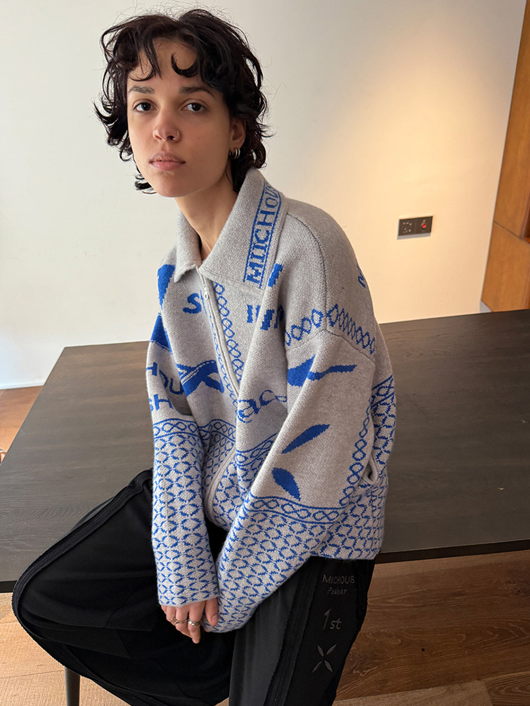 Vintage Racing Jacquard Zip Cardigan Sweater