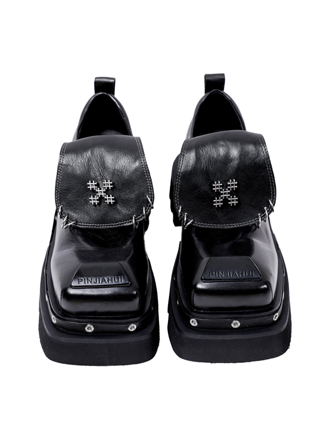 Black Vintage Platform Leather Derby Shoes