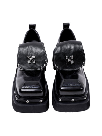 Black Vintage Platform Leather Derby Shoes