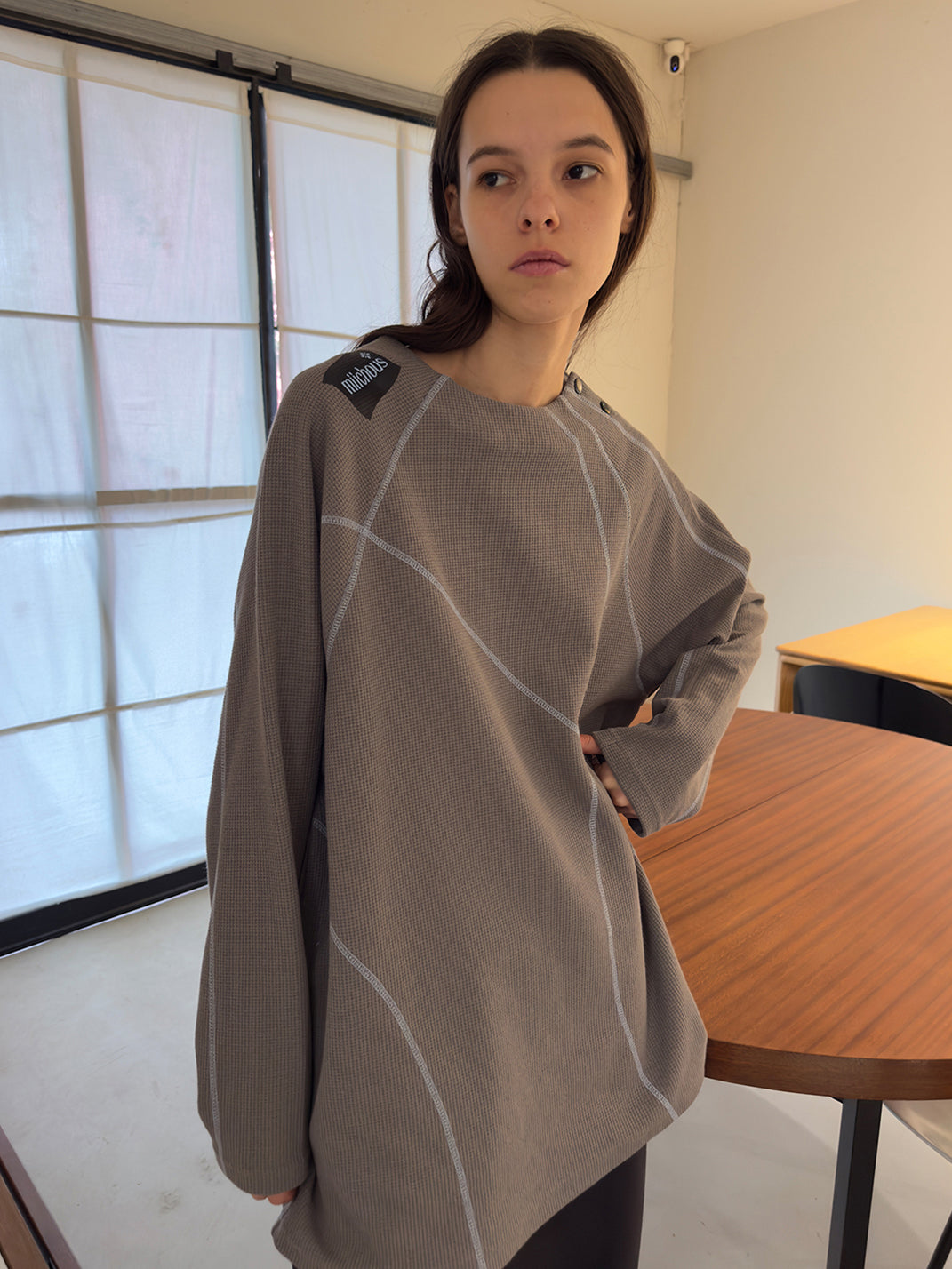 Contrast Stitch Waffle Knit Long Sleeve Sweatshirt