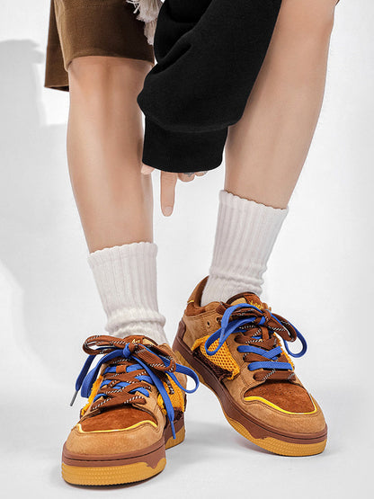 Perforated Dual-Lace Platform Sneakers