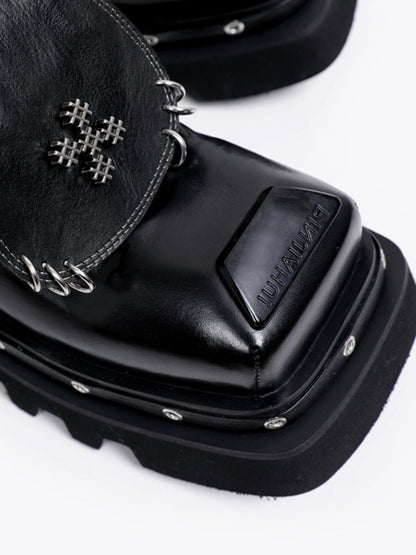 Black Vintage Platform Leather Derby Shoes