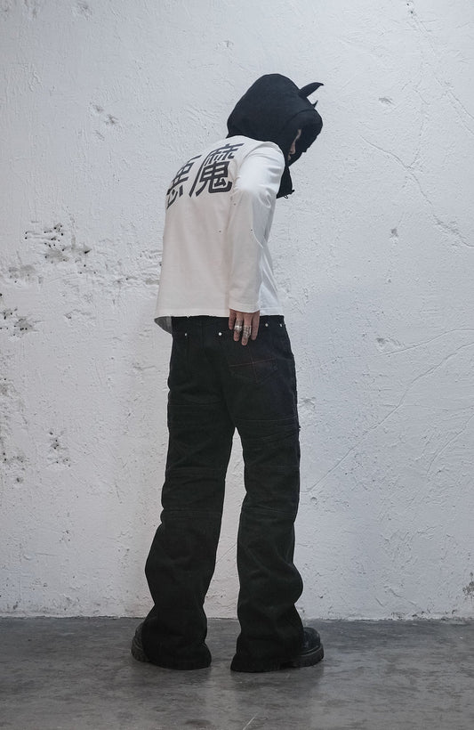 UNDERWATER Demon Slashed Cotton Long Sleeve Tee White