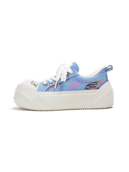 Graffiti Print Canvas Platform Sneakers