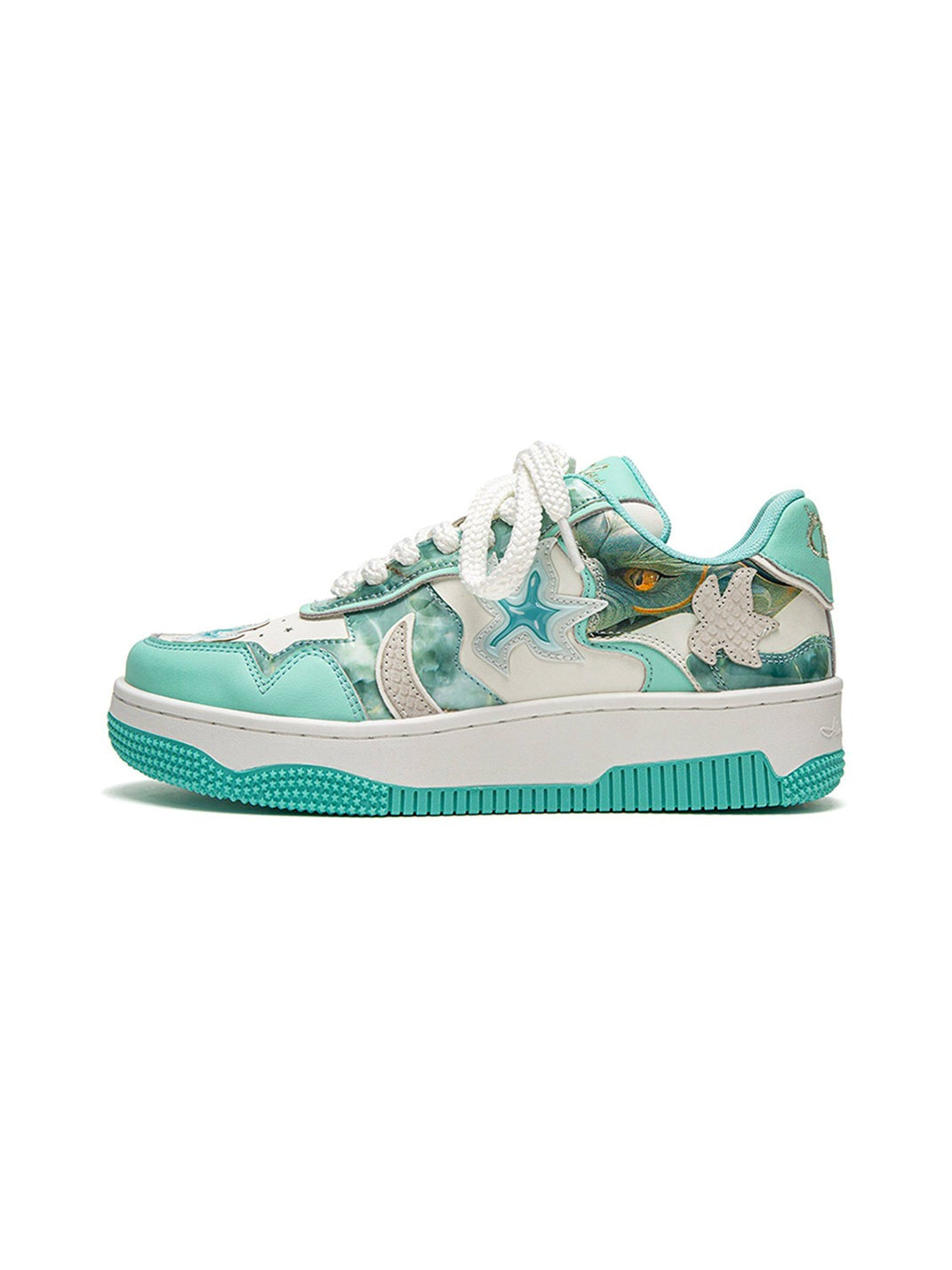 Green Star-Patch Platform Skate Sneakers