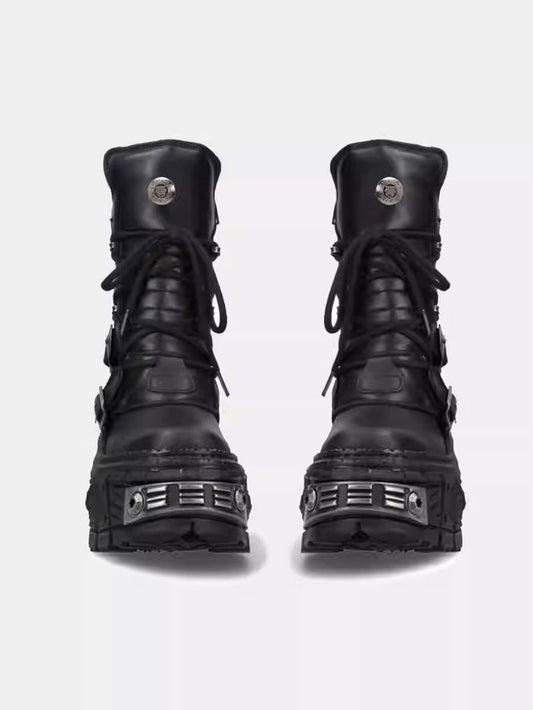 Multi belt gimmick design high-end black boots [ID:0362SH]