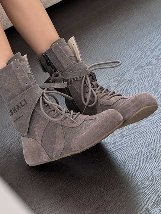 White Hybrid Retro Boxing Trainer Boots with Kerchief