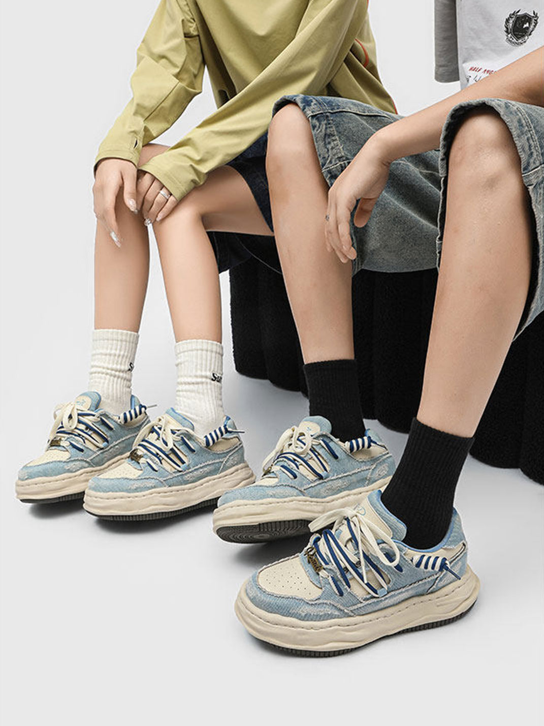 Washed Denim Dual-Lace Sneakers