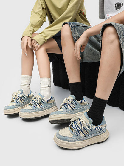 Washed Denim Dual-Lace Sneakers