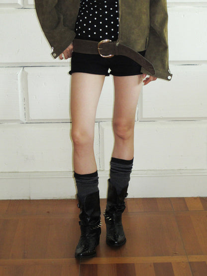 Black Leather Pointed-Toe V-Shaped Studded Ankle Boots
