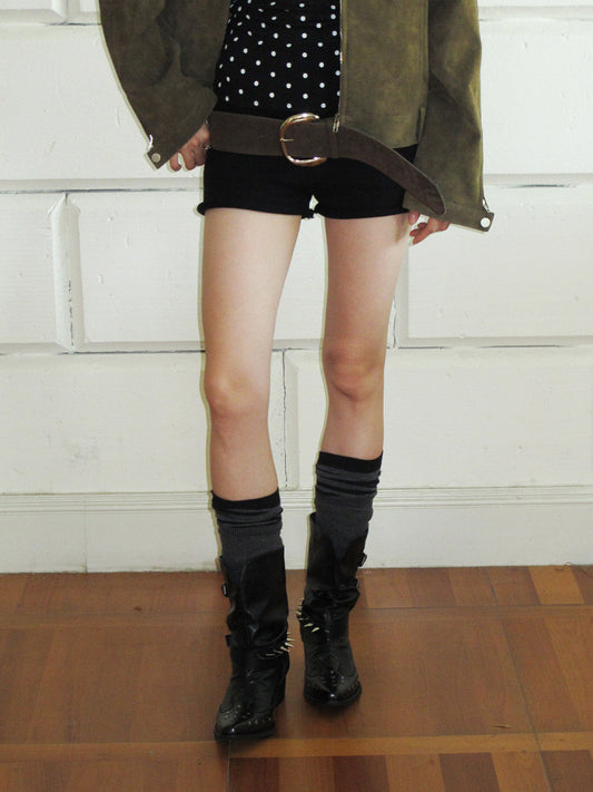 Black Leather Pointed-Toe V-Shaped Studded Ankle Boots