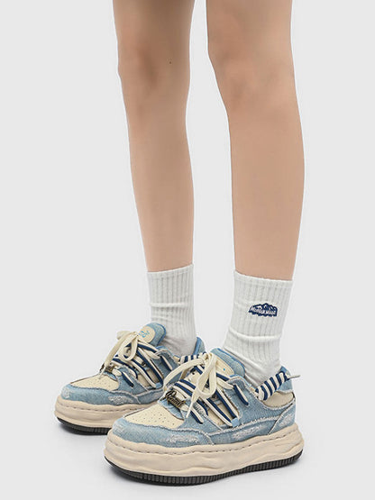 Washed Denim Dual-Lace Sneakers