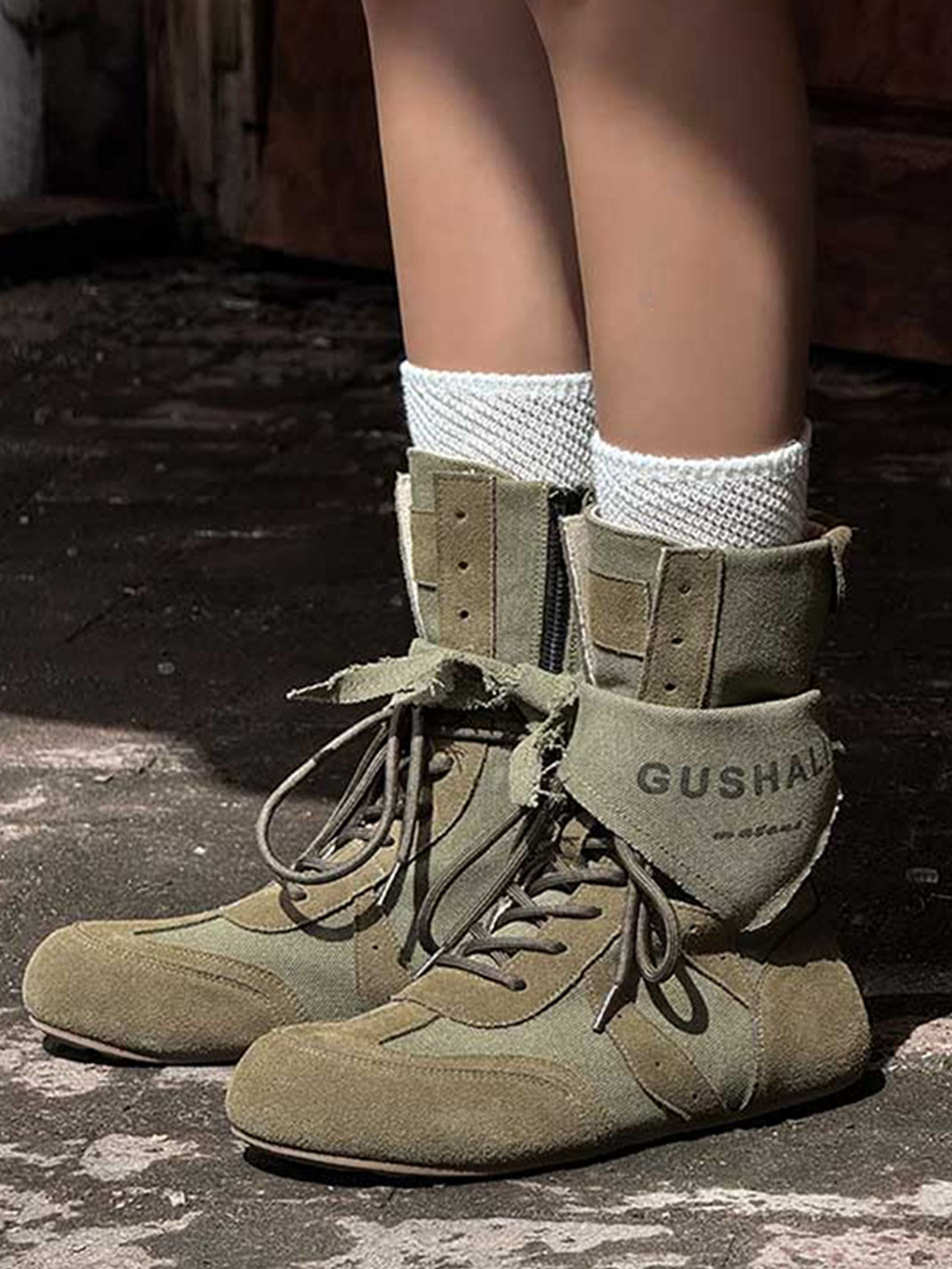 White Hybrid Retro Boxing Trainer Boots with Kerchief