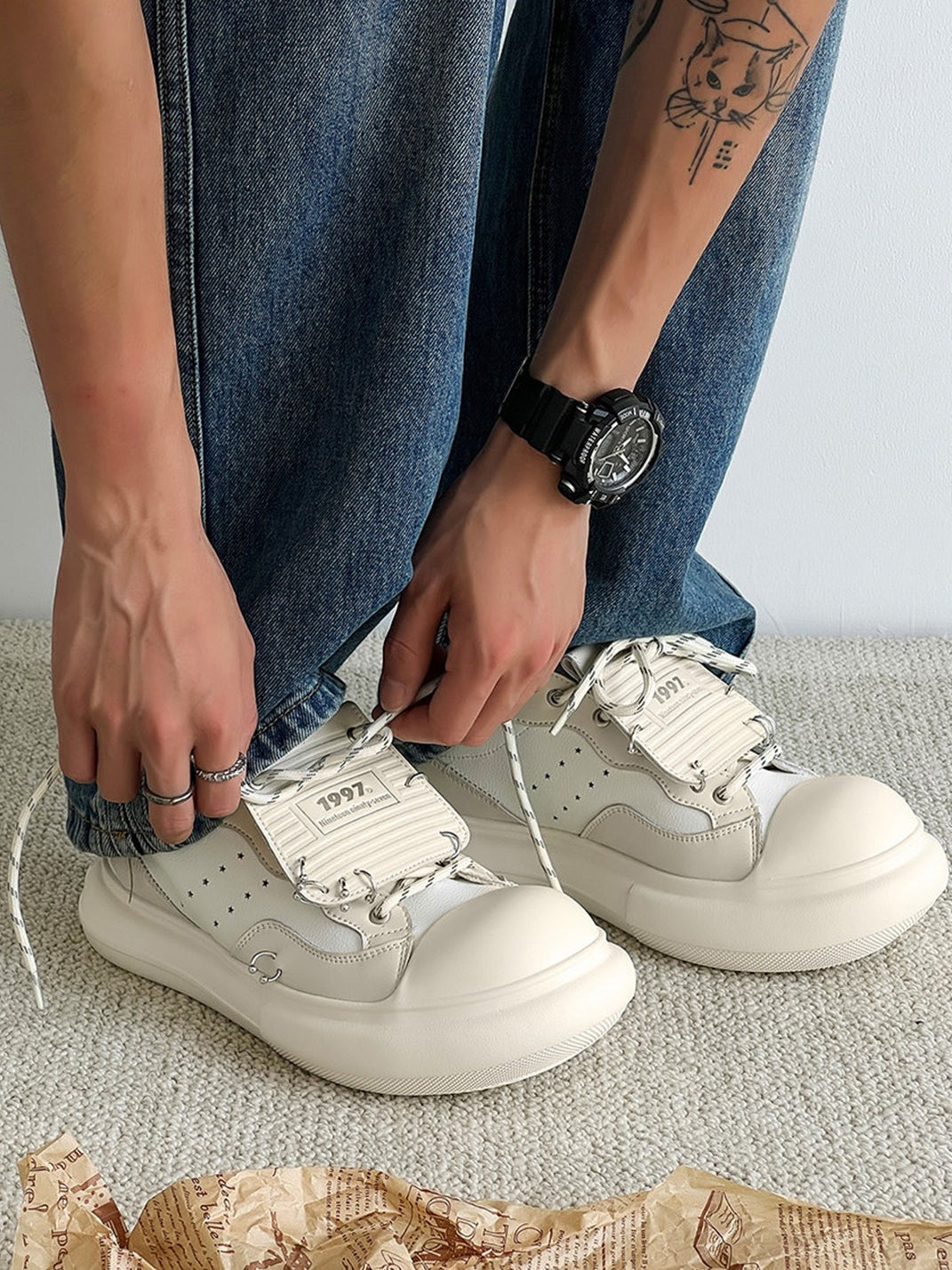 Metal-Stud Round-Toe Platform Shoes