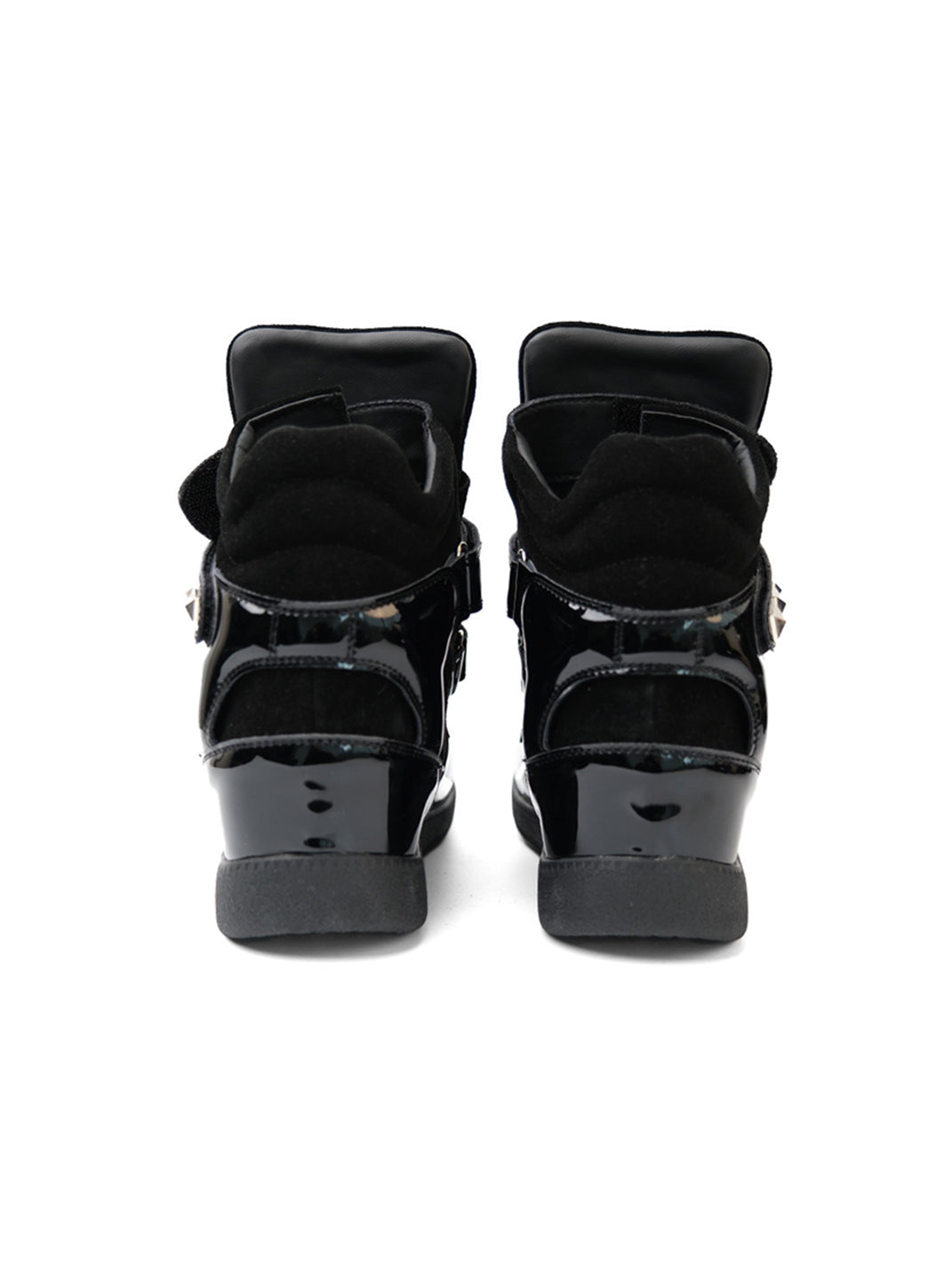Black Retro Cowhide Wedge Shoes with Studs