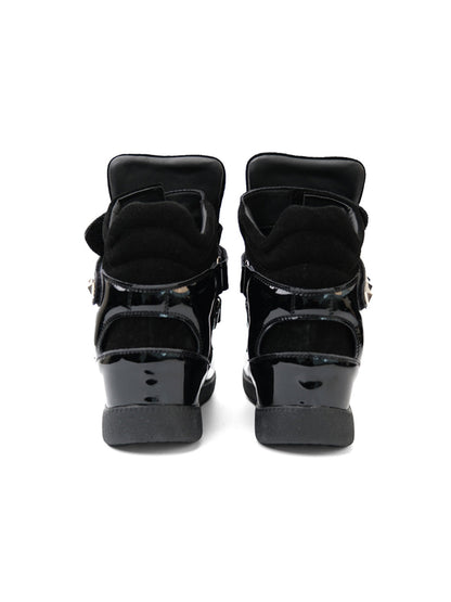 Black Retro Cowhide Wedge Shoes with Studs