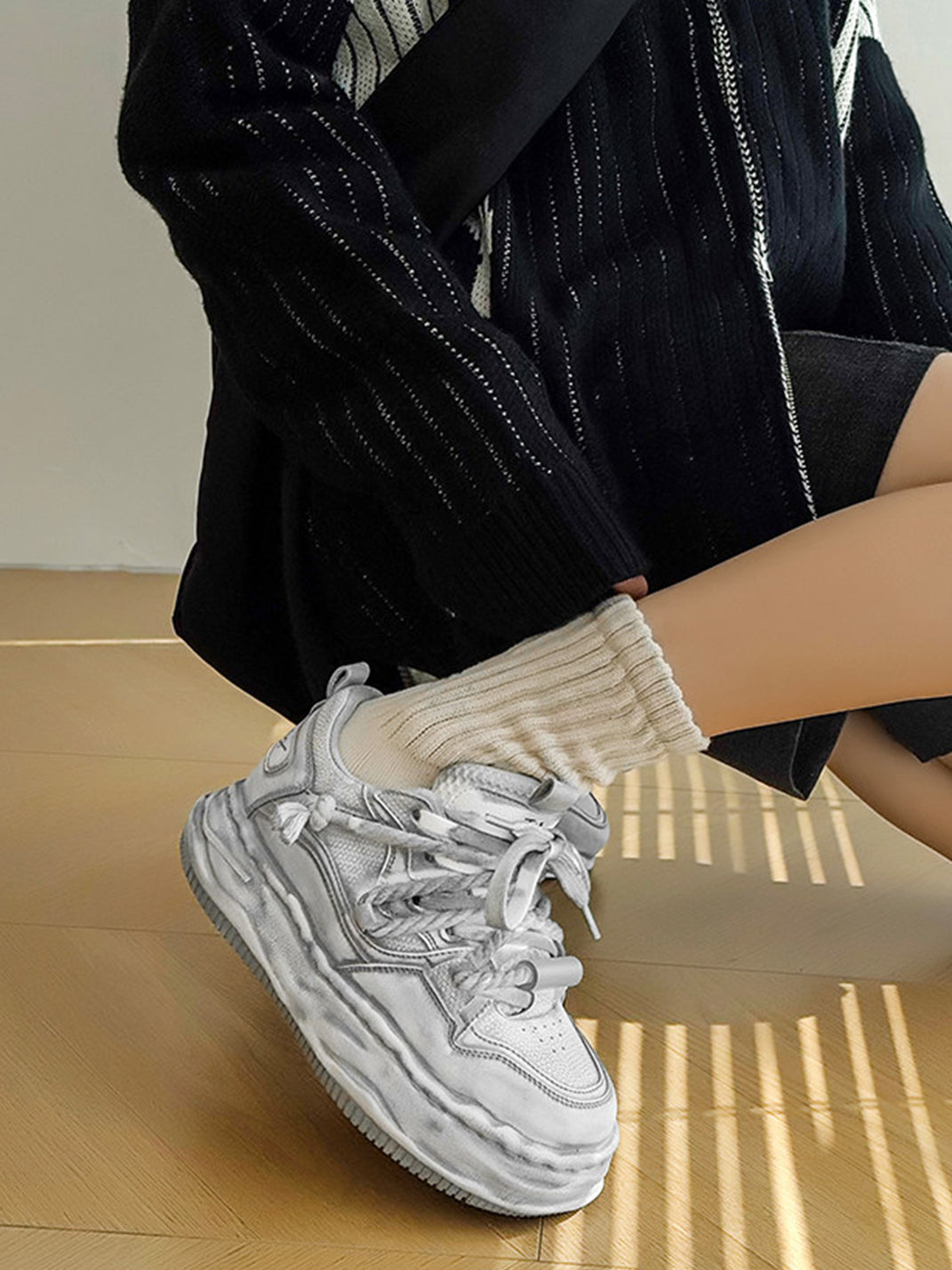 Washed Wavy Platform Sneakers