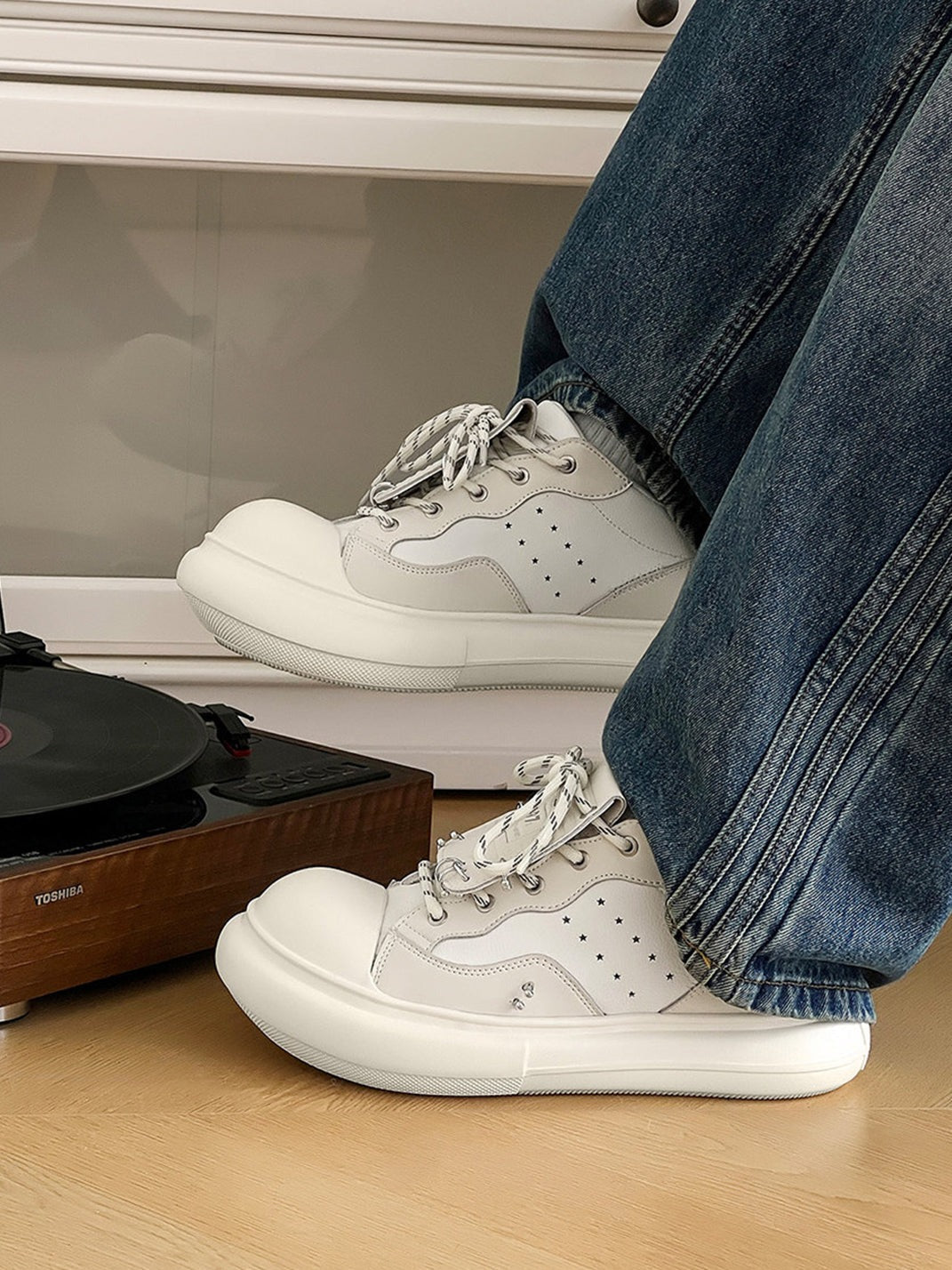 Metal-Stud Round-Toe Platform Shoes