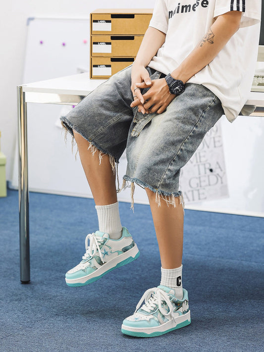 Green Star-Patch Platform Skate Sneakers