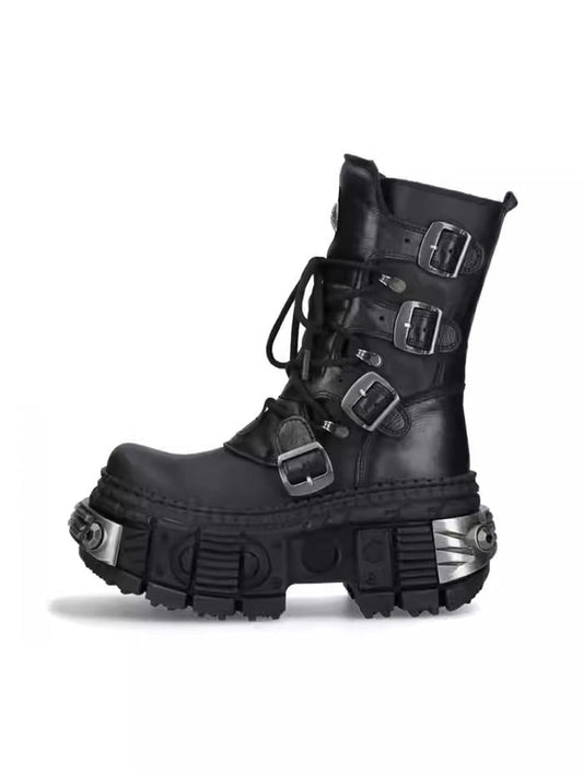 Multi belt gimmick design high-end black boots [ID:0362SH]
