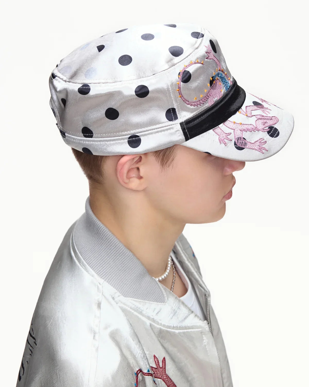 EMO Vintage Embroidered Flat-Top Cadet Cap Silver