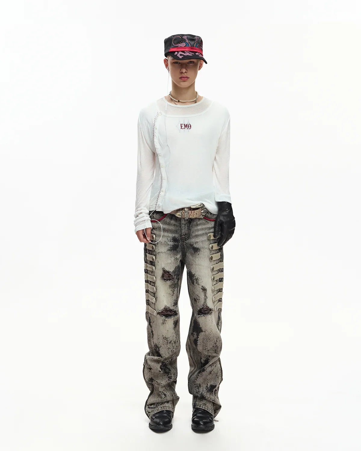 EMO Sheer Layered Graphic Long Sleeve T-Shirt