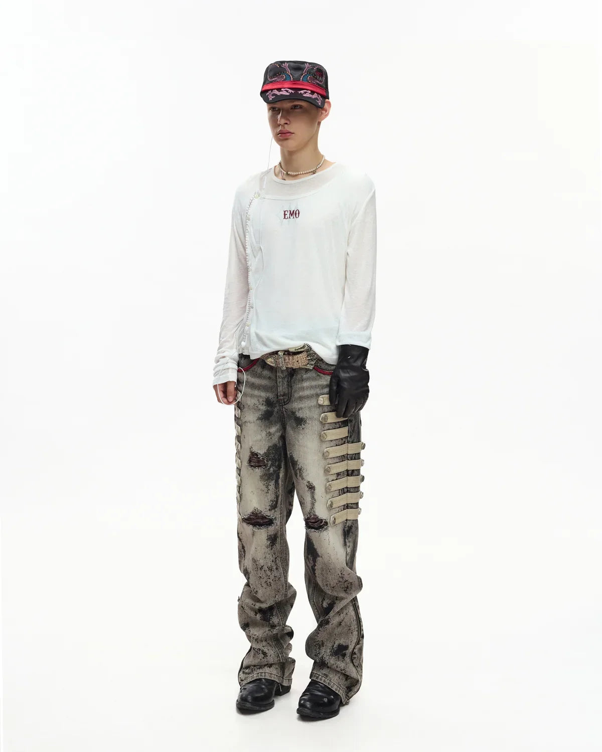 EMO Sheer Layered Graphic Long Sleeve T-Shirt