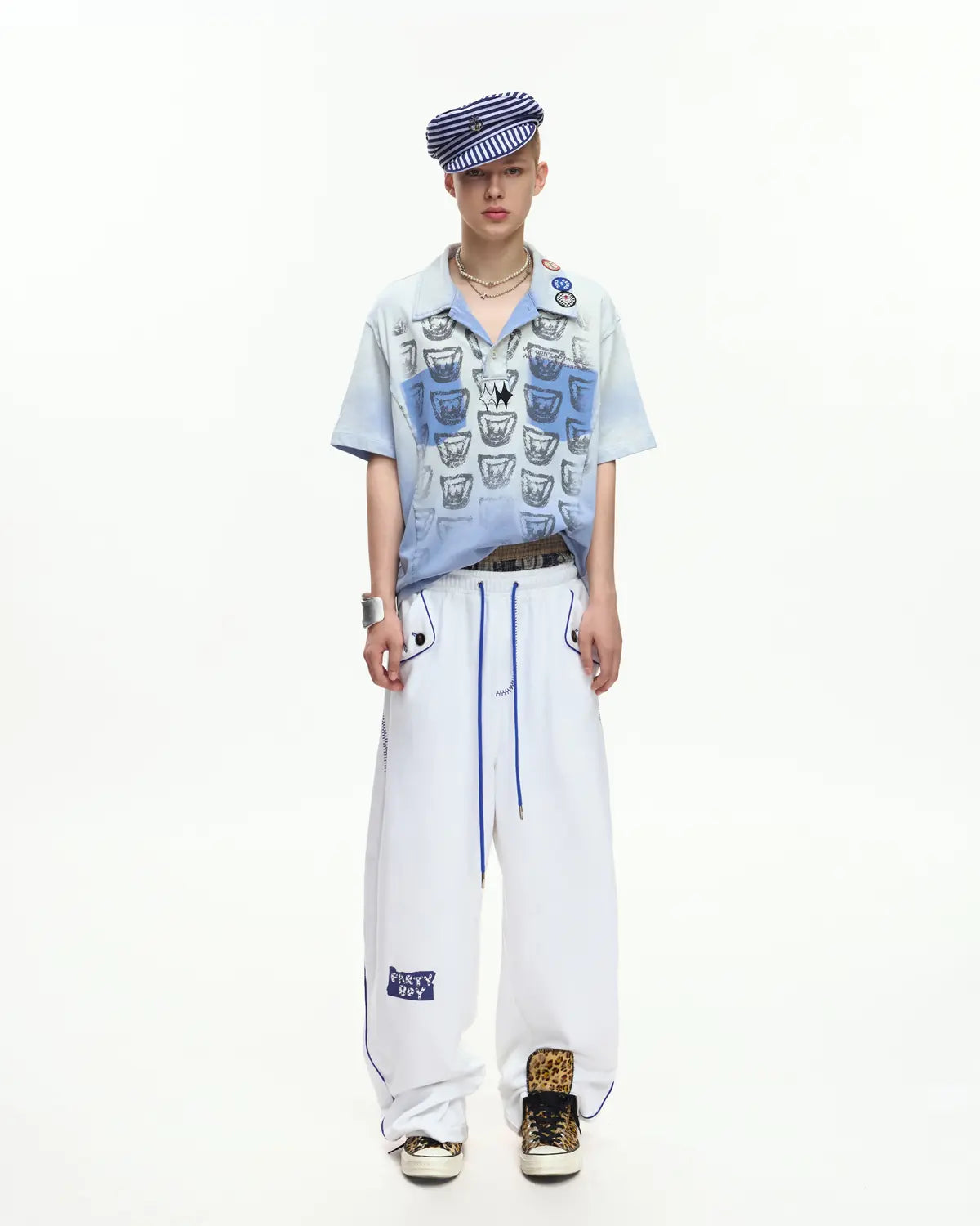EMO “Taro Candy” Washed Cropped Polo Tee blue