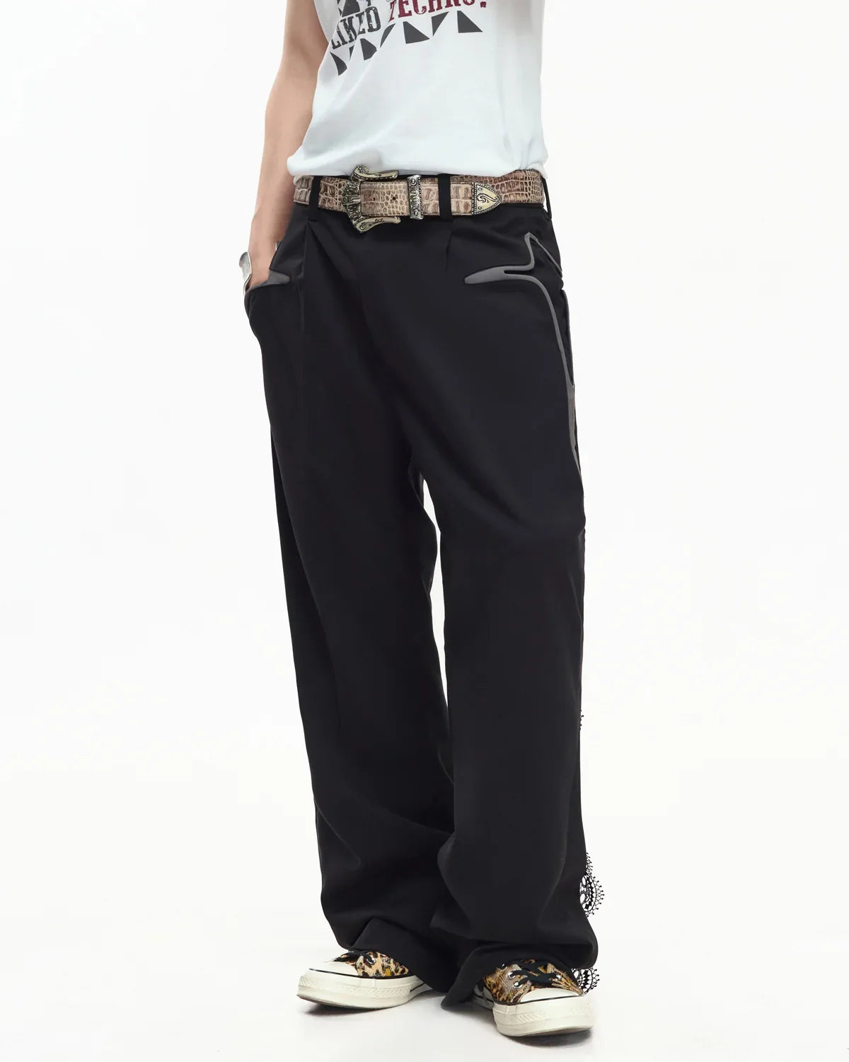 EMO Deconstructed Lace Panel Suiting Trousers