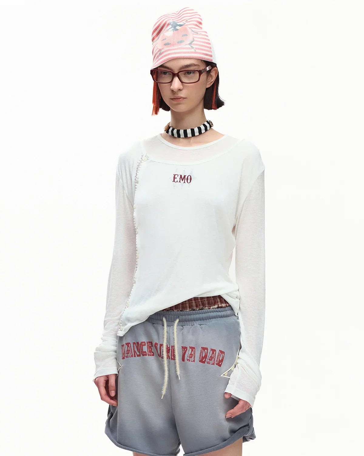 EMO Sheer Layered Graphic Long Sleeve T-Shirt