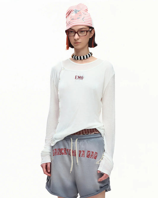 EMO Sheer Layered Graphic Long Sleeve T-Shirt