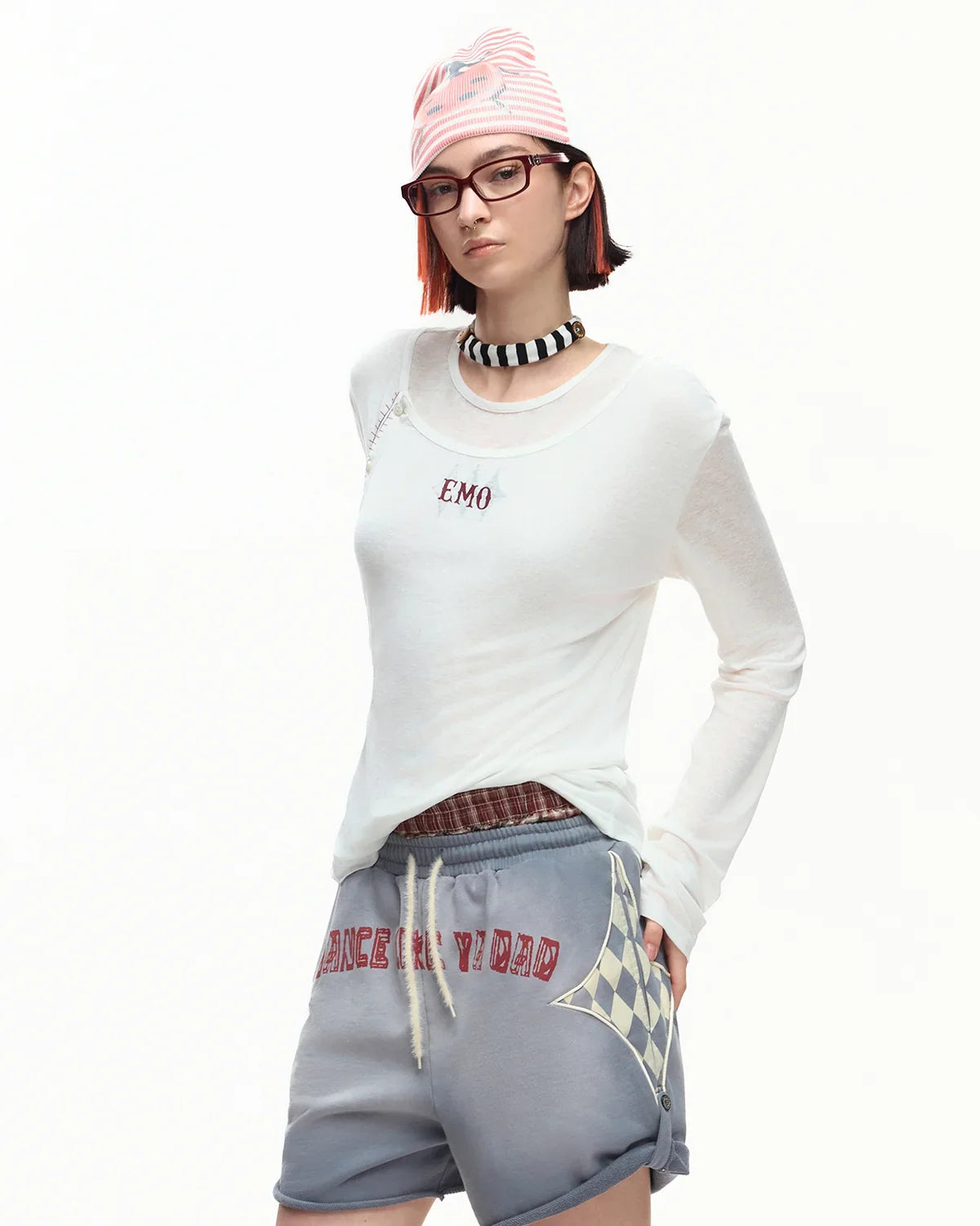 EMO Sheer Layered Graphic Long Sleeve T-Shirt