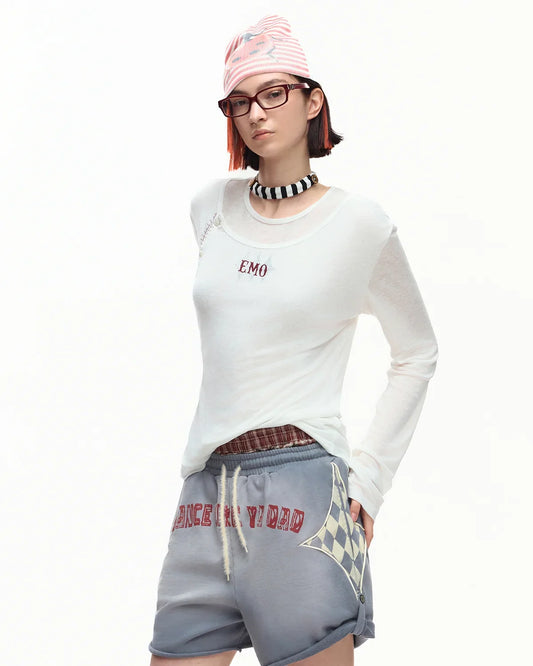 EMO Sheer Layered Graphic Long Sleeve T-Shirt