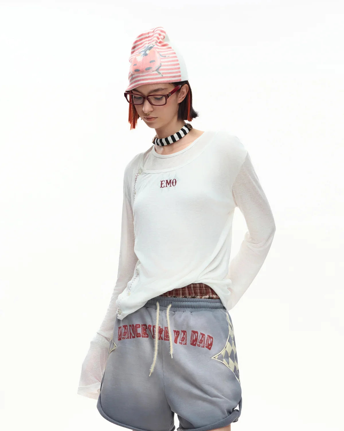 EMO Sheer Layered Graphic Long Sleeve T-Shirt