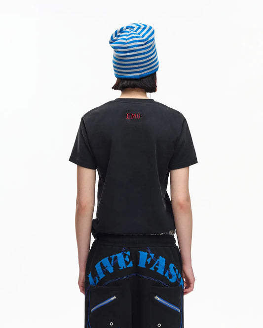 EMO 265g Faded Tiger Mirror Slim Tee Black