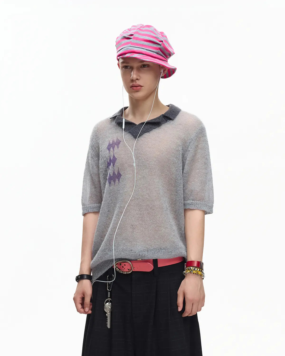EMO Mohair Wool Knit Short Sleeve Grey
