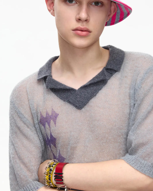 EMO Mohair Wool Knit Short Sleeve Grey