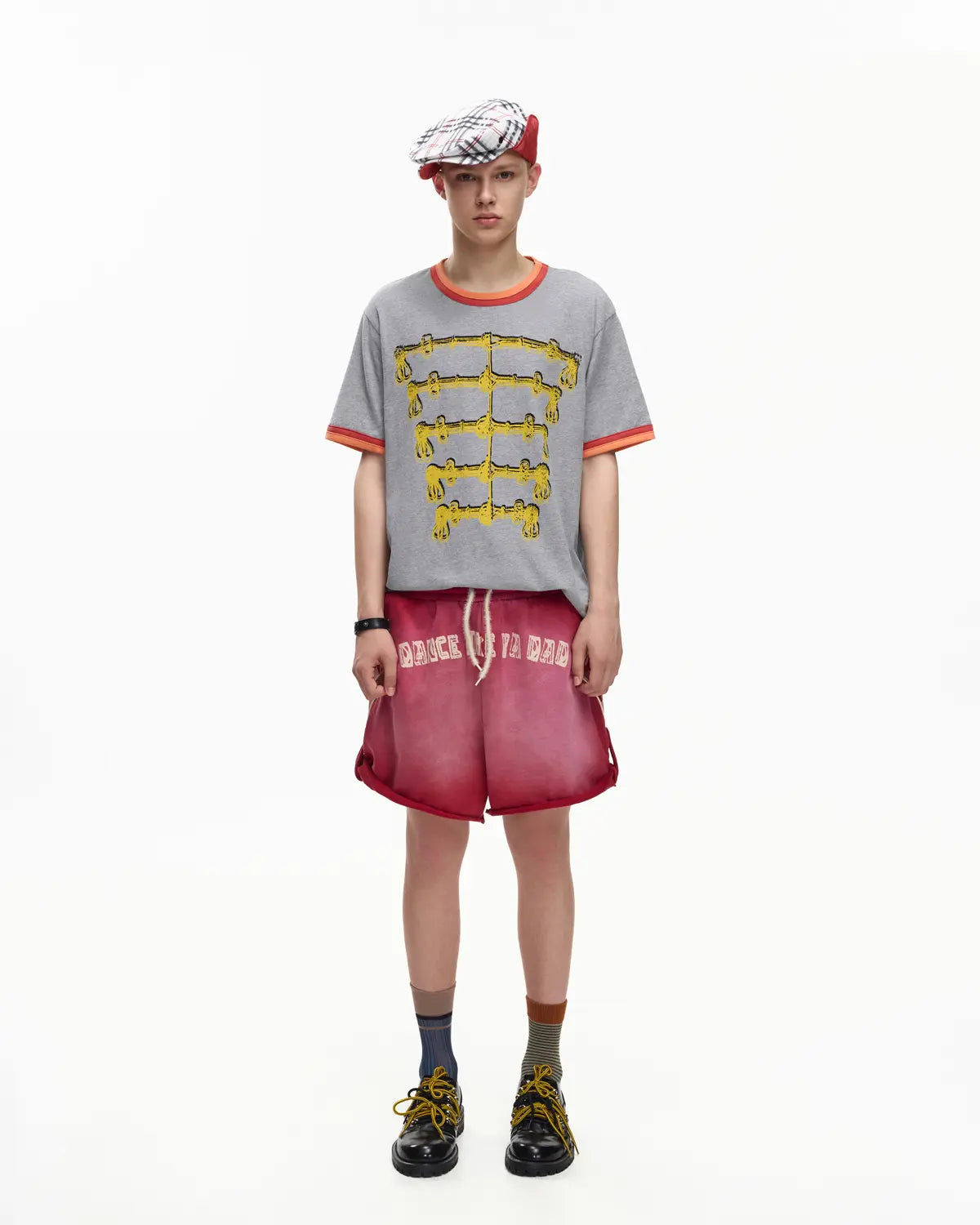 EMO Double-Layer Contrast Rib Print Slim Tee